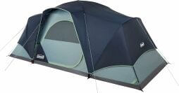 a blue coleman camping tent on a white background
