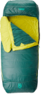 a yellow and turquoise sleeping bag