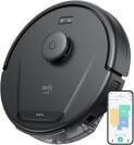 Eufy robot vacuum and smartphone with color-coded home map on screen