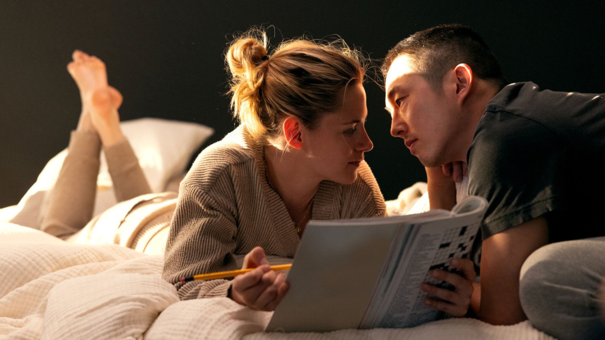 Kristen Stewart and Steven Yeun play lovers in "Love Me."