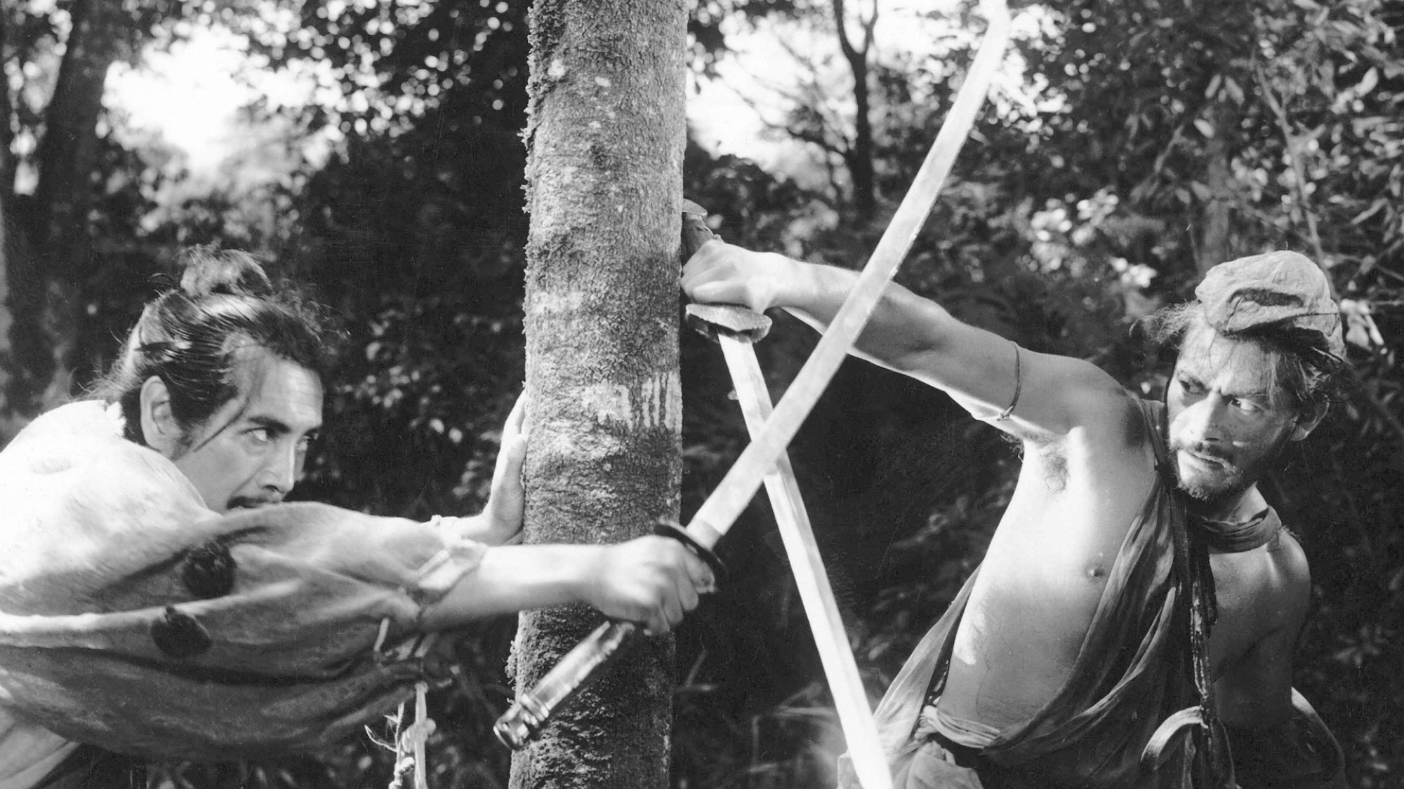 Masayuki Mori and Toshiro Mifune in "Rashomon."