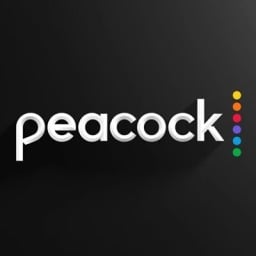 the peacock streaming logo on a black background