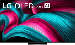 LG TV with blue and pink ribbons on screen