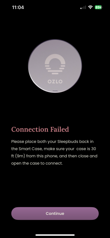 connection failed screen of ozlo app