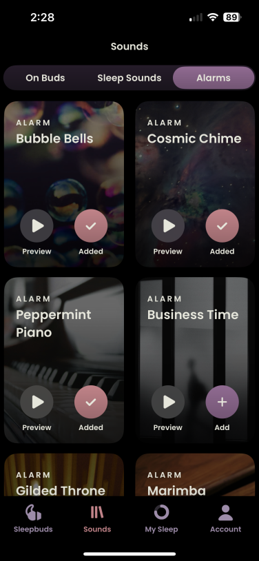 alarm sound selection in ozlo app