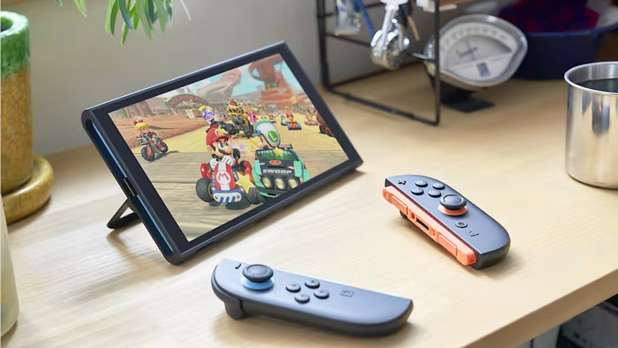 switch 2 with mario kart world on screen