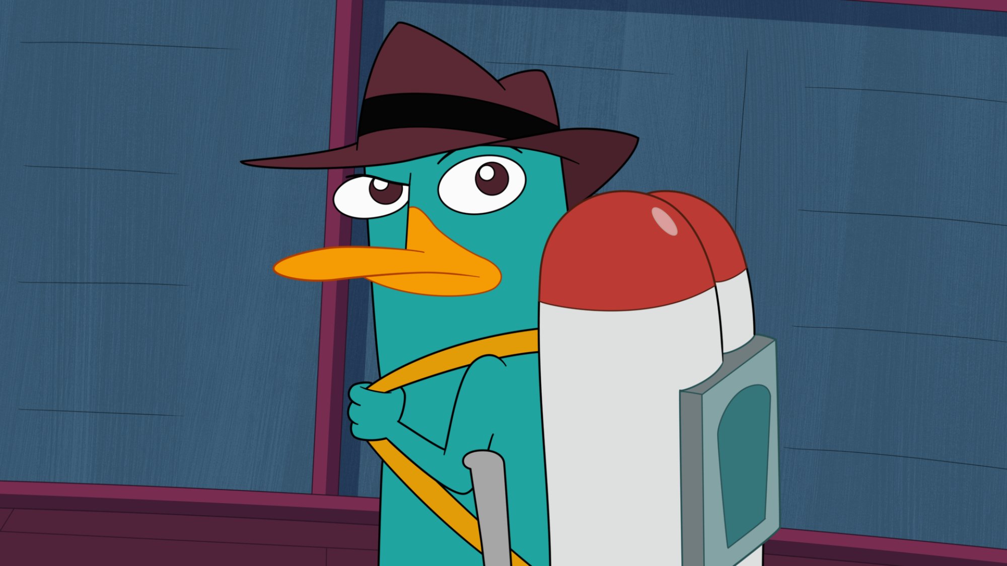 Perry the Platypus has a rocket strapped to his back in "Phineas and Ferb."