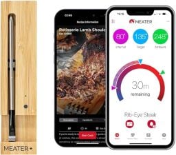 Meater smart meat thermometer and smartphone featuring app features