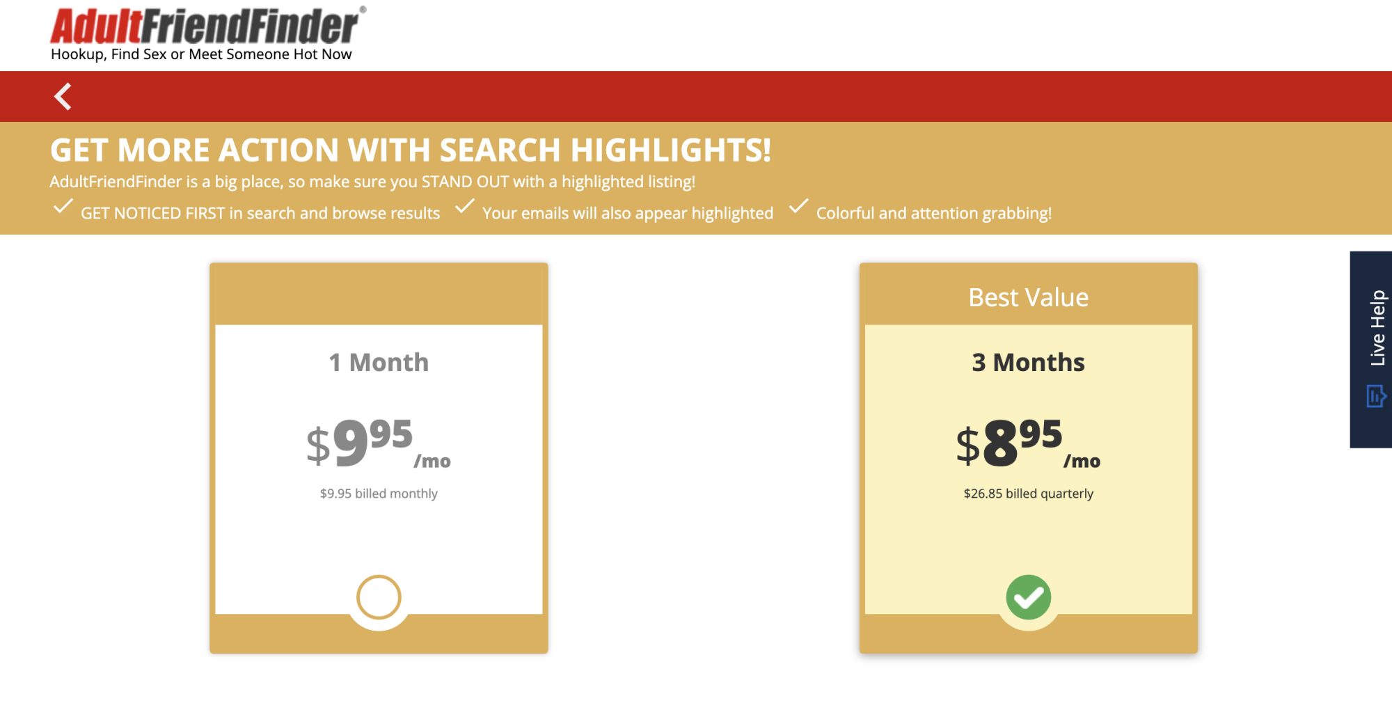 Adultfriendfinder pricing highlights