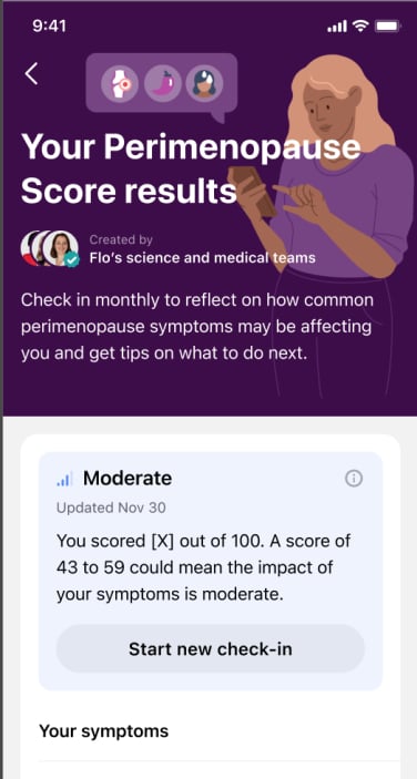 screenshot of perimenopause score in flo for perimenopause